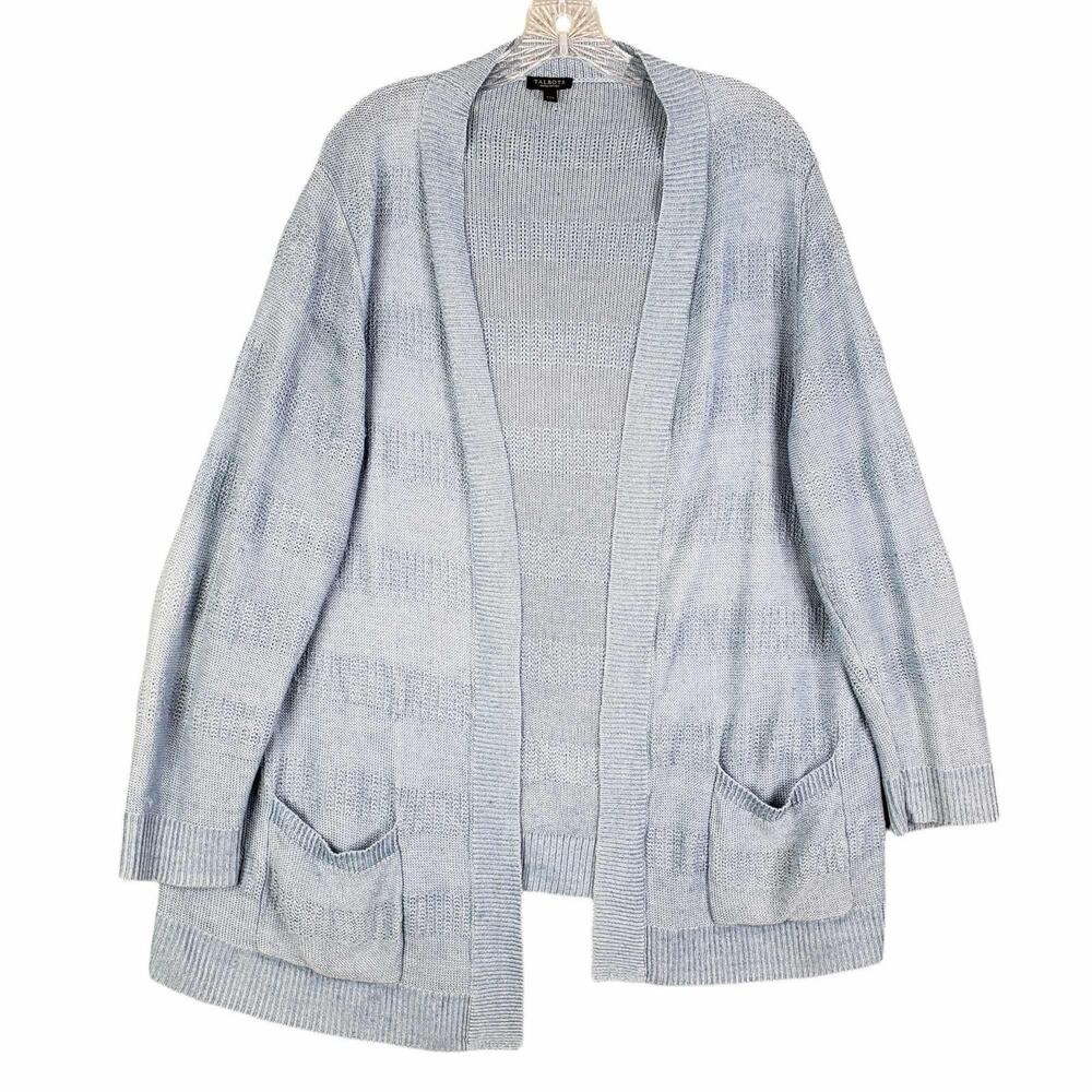 Talbots Cardigan Sweater Blue Women's Open Front Linen Plus Size 2X Petite